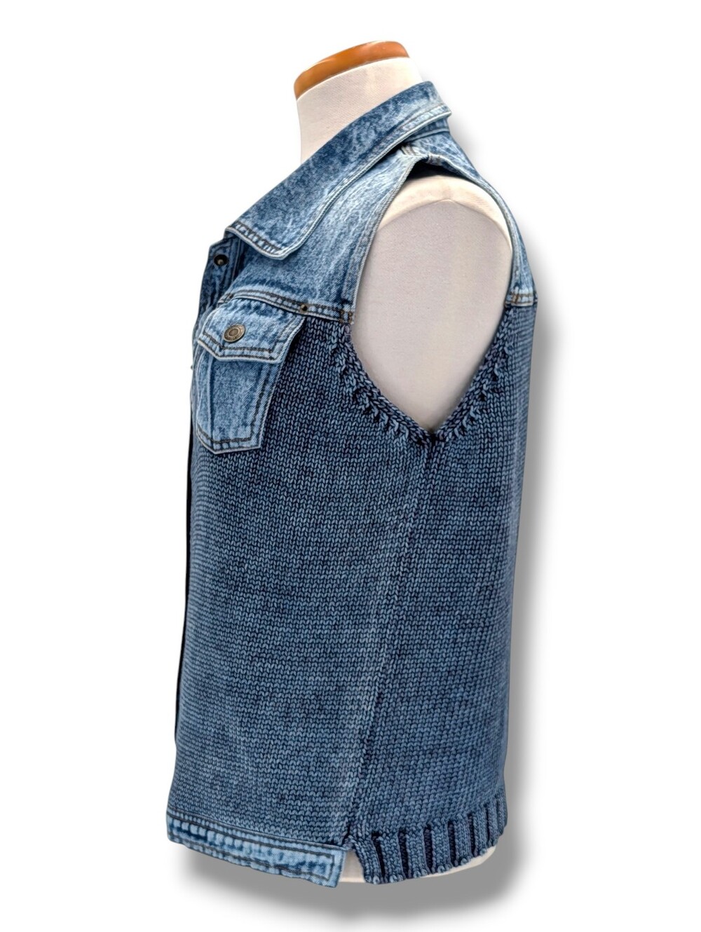 PBJ Blues Sz M Denim Knit Combo Vest Chambray Sweater Sleeveless Jacket - Picture 6 of 16